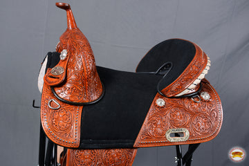 HILASON 15 Treeless Western Trail Barrel Racing American Leather Saddle | Horse for Horses